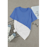 Sky Blue Crew Neck Colorblock Tee