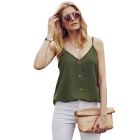 Green Spaghetti Strap Buttoned Tank Top