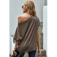 Apricot Off-The-Shoulder Slash Neck Casual Loose Fitting Top