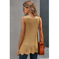 Yellow Flowy Scalloped Hemline Knit Tank Top