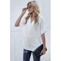 White Short Sleeve Button Solid Shirt