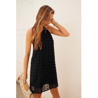 Black Pompom Mock Neck Sleeveless Shift Mini Dress