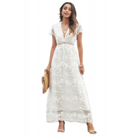 White V Neck Lace Maxi Dress