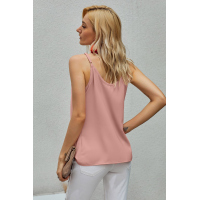 Pink Spaghetti Strap Buttoned Tank Top