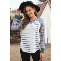 Plaid Raglan Sleeve Striped Top