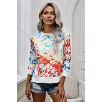 High Low Hem Tie-dye Print Top with Slits