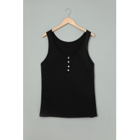 Black Button Loose Tank Top