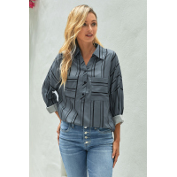 Gray Striped Buttoned Down Blouse