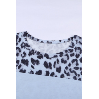 Sky Blue Fierce Leopard Print Color Blocking Tee