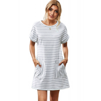 Striped Casual Short Dress with Pocket