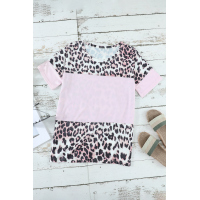 Pink Fierce Leopard Print Color Blocking Tee