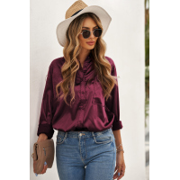 Wine Satin Button Shirt with Pocket