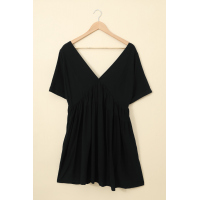 Black Kimono Sleeve V-neck Babydoll Tiered Mini Dress