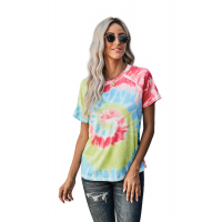 Red Raglan Sleeves Tie Dyed Tee