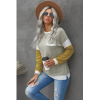 Splicing Sleeve Brown Knit Top