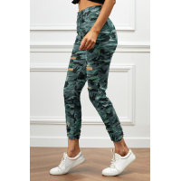 Green Camouflage Hollow out Skinny Jeans with Pocket