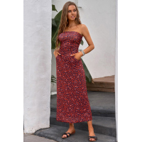 Red Bohemian Bandeau Floral Print Maxi Dress