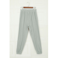 Gray Linen Pocketed Elastic Waistband Joggers