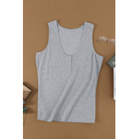 Gray Sleeveless Scoop Neck Button Tank Top