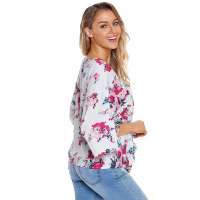 Floral Print Tie Front Kimono Sleeve Blouse