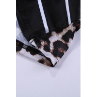 Stripe Black Leopard Printed Open Back Short Sleeve T Shirt