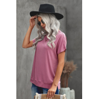 Pink Round Neck Short Sleeve Solid Color Tee