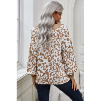 Long Sleeve Leopard Print V Neck Top