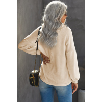 Beige Billowed Sleeve Thermal Knit Top