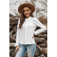 White Frilled Neckline Buttoned French Shirt