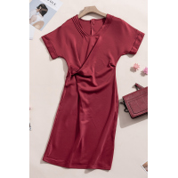 Red V Neck Cutout Inverted Pleat Bodycon Dress