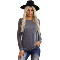 Gray Lace Long Sleeve Top