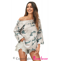 Oversize Camo Print Long Sleeve Top