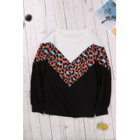 Black Colorblock Leopard Patchwork Knit Top