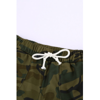 Green Camouflage Drawstring Casual Shorts