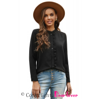 Black Frilled Neckline Buttoned French Shirt