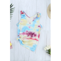 Yellow Tie Dye Ruffled V-Neck Tank