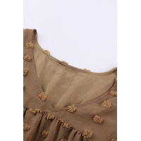 Brown V Neck Polka Dot Lantern Sleeve Top