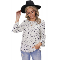 Apricot Dotted Print Bell Sleeve Top