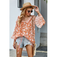 Orange Boho Print Free Flowing Tunic 