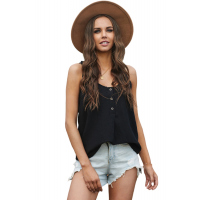 Black Button Textured Cotton Tank Top