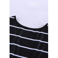 Stripe Black Leopard Printed Open Back Short Sleeve T Shirt