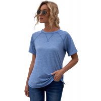 Blue Heathered Round Neck T-shirt