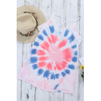 Pink Tie Dye Strappy Crossed Neckline Tank Top