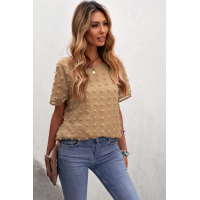 Brown Swiss Dot Texture Short Sleeve Top