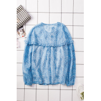 Sky Blue Saint Helena Printed Ruffle Blouse