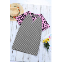 Leopard Print Gray Striped Fashion Top