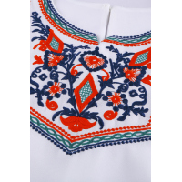 Retro Embroidered Print White Ruffle Short Sleeve Top