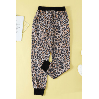 Brown Leopard Cotton Pocketed Joggers