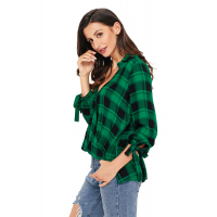 Green Black Plaid Drape Top