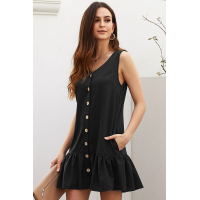 Black Pocketed Button Tank Dress